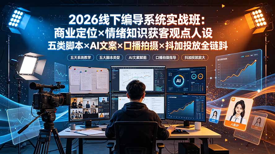 2026线下编导系统实战班：商业定位×情绪知识获客观点人设五类脚本×AI文案×口播拍摄×抖加投放全链路云学当下-创业资源网-知予轻创网-资源整合-互联网创业课程云学当下