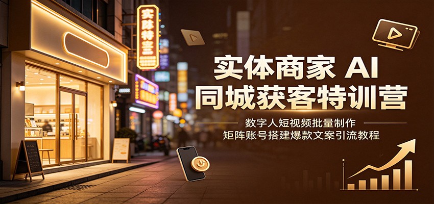 实体商家AI同城获客特训营：数字人短视频批量制作，矩阵账号搭建爆款文案引流教程云学当下-创业资源网-知予轻创网-资源整合-互联网创业课程云学当下