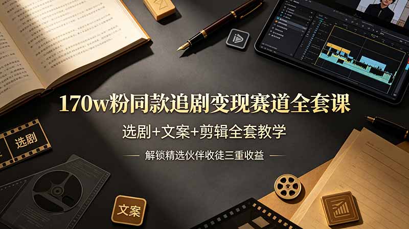 170w粉博主同款追剧变现赛道全套课，选剧+文案+剪辑全套教学，解锁精选伙伴收徒三重收益云学当下-创业资源网-知予轻创网-资源整合-互联网创业课程云学当下