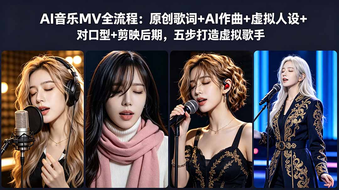 AI音乐MV全流程：原创歌词+AI作曲+虚拟人设+对口型+剪映后期，五步打造虚拟歌手云学当下-创业资源网-知予轻创网-资源整合-互联网创业课程云学当下