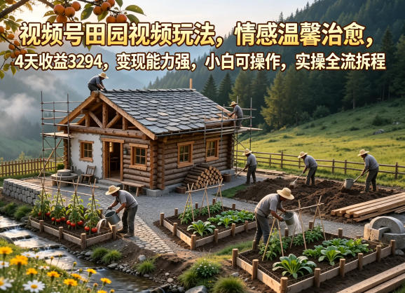 视频号田园视频玩法，情感温馨治愈，4天收益3294，变现能力强，小白可操作，实操全流程拆解云学当下-创业资源网-知予轻创网-资源整合-互联网创业课程云学当下