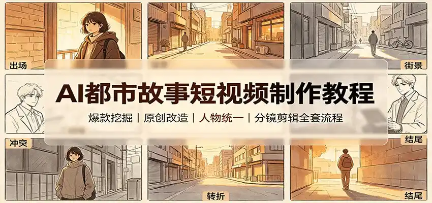 AI都市故事短视频制作教程：爆款挖掘原创改造，人物统一分镜剪辑全套流程云学当下-创业资源网-知予轻创网-资源整合-互联网创业课程云学当下