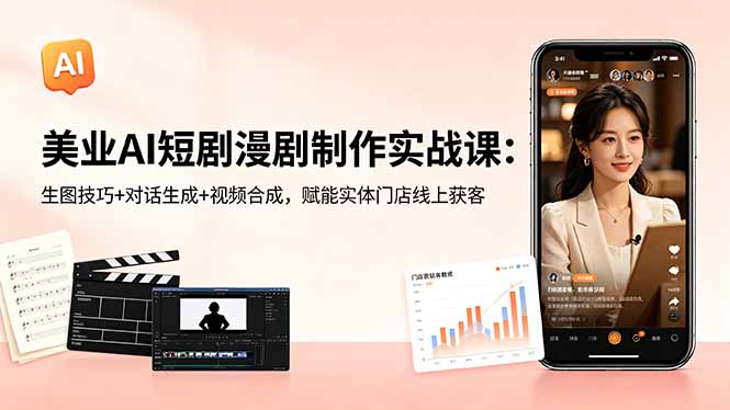 美业AI短剧漫剧制作实战课：生图技巧+对话生成+视频合成，赋能实体门店线上获客云学当下-创业资源网-知予轻创网-资源整合-互联网创业课程云学当下