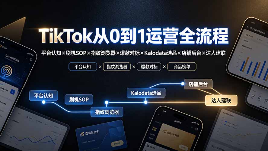 TikTok从0到1运营全流程-更新：平台认知×刷机SOP×指纹浏览器×爆款对标×Kalodata选品×店铺后台×达人建联云学当下-创业资源网-知予轻创网-资源整合-互联网创业课程云学当下