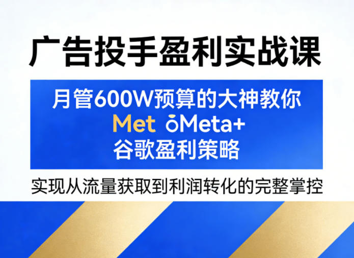 广告投手盈利实战课,月管600W预算的大神教你Meta+谷歌盈利策略,实现从流量获取到利润转化的完整掌控-云学当下