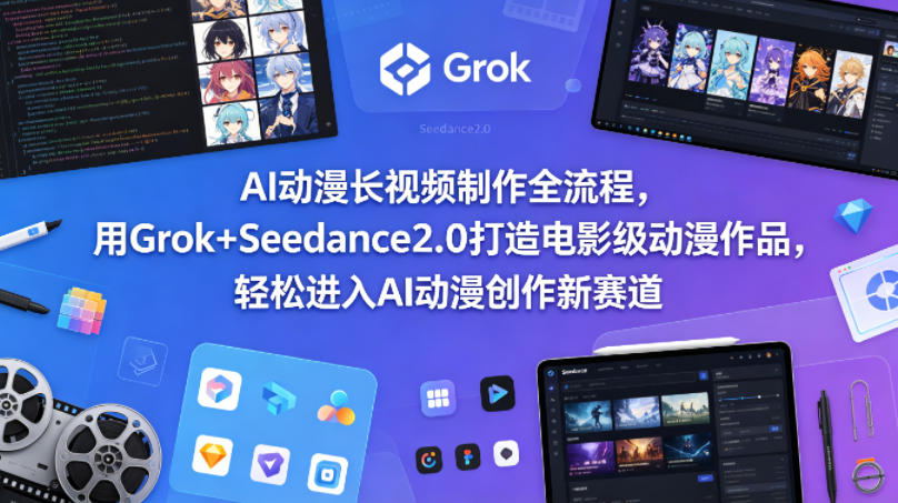 AI动漫长视频制作全流程，用Grok+Seedance2.0打造电影级动漫作品，轻松进入AI动漫创作新赛道云学当下-创业资源网-知予轻创网-资源整合-互联网创业课程云学当下