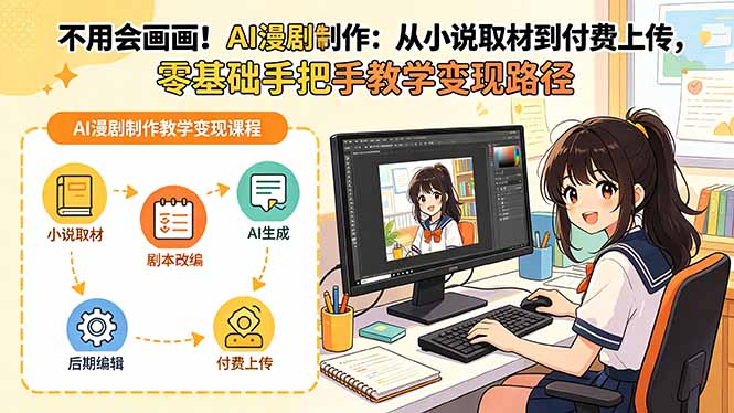 不用会画画！AI漫剧制作：从小说取材到付费上传，零基础手把手教学变现路径云学当下-创业资源网-知予轻创网-资源整合-互联网创业课程云学当下