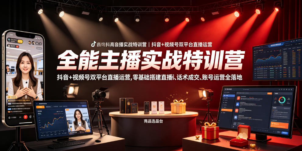 全能主播实战特训营｜抖音+视频号双平台直播运营，零基础搭建直播间、精准选品、话术成交、账号运营全落地云学当下-创业资源网-知予轻创网-资源整合-互联网创业课程云学当下