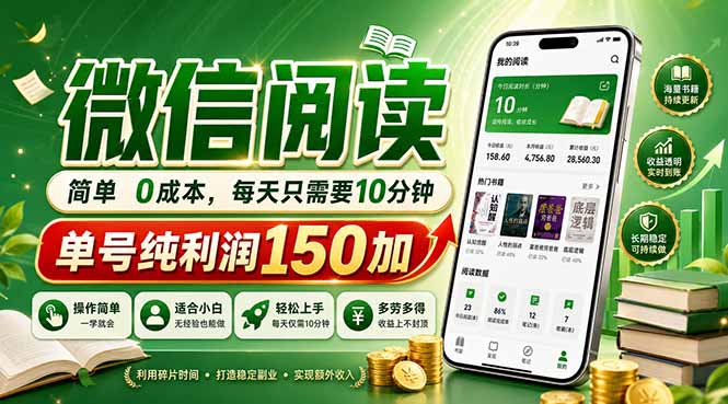 最新微信阅读，每日10分钟，单号利润150+，可批量放大操作，简单0成本云学当下-创业资源网-知予轻创网-资源整合-互联网创业课程云学当下