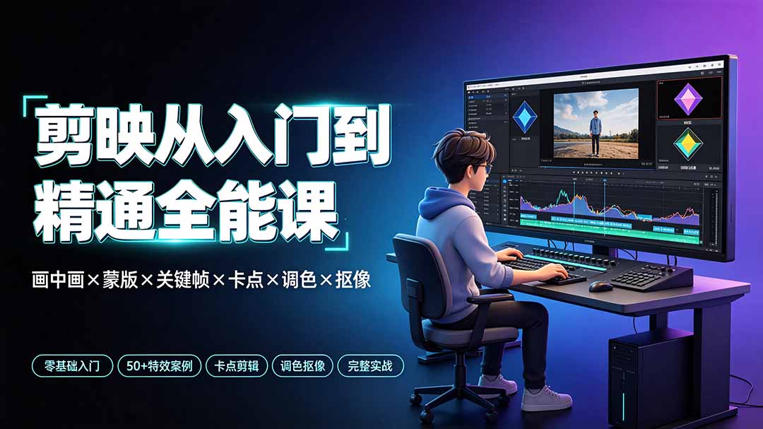 剪映从入门到精通全能课:画中画×蒙版×关键帧×卡点×调色×抠像,一站式掌握剪辑核心技能云学当下-创业资源网-知予轻创网-资源整合-互联网创业课程云学当下