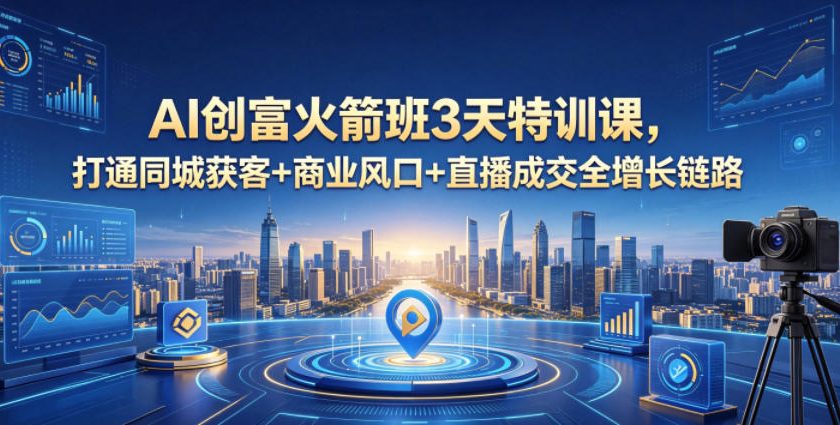 AI创富火箭班3天特训课，打通同城获客+商业风口+直播成交全增长链路，2026年4月新课云学当下-创业资源网-知予轻创网-资源整合-互联网创业课程云学当下