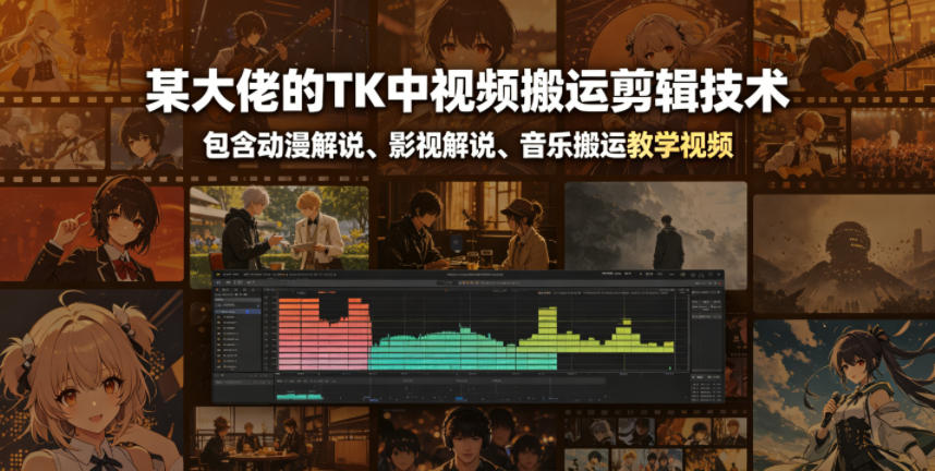 某大佬的TK中视频搬运剪辑技术，包含动漫解说、影视解说、音乐搬运教学视频云学当下-创业资源网-知予轻创网-资源整合-互联网创业课程云学当下