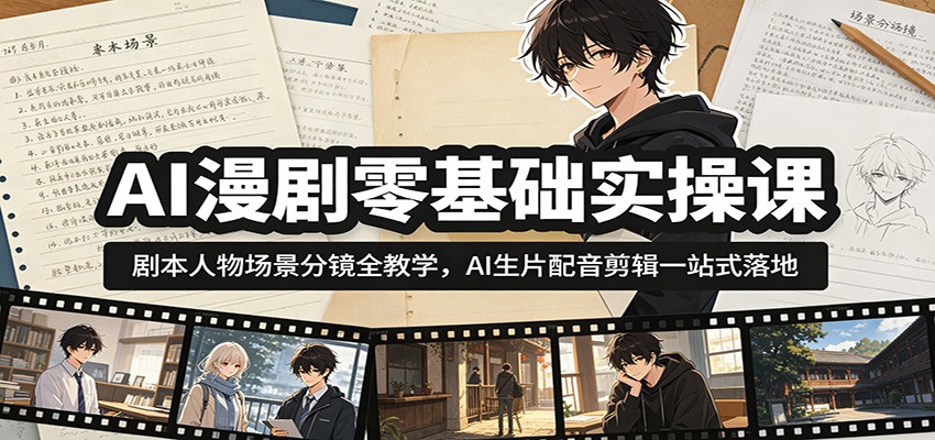 AI漫剧零基础实操课:剧本人物场景分镜全教学,AI生片配音剪辑一站式落地云学当下-创业资源网-知予轻创网-资源整合-互联网创业课程云学当下