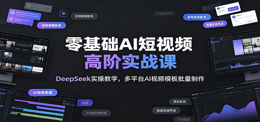 零基础AI短视频高阶实战课:DeepSeek实操教学,多平台AI视频模板批量制作云学当下-创业资源网-知予轻创网-资源整合-互联网创业课程云学当下