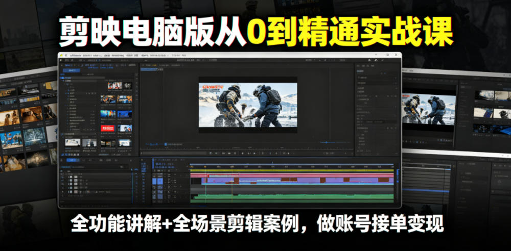剪映电脑版从0到精通实战课,全功能讲解+全场景剪辑案例,做账号接单变现云学当下-创业资源网-知予轻创网-资源整合-互联网创业课程云学当下