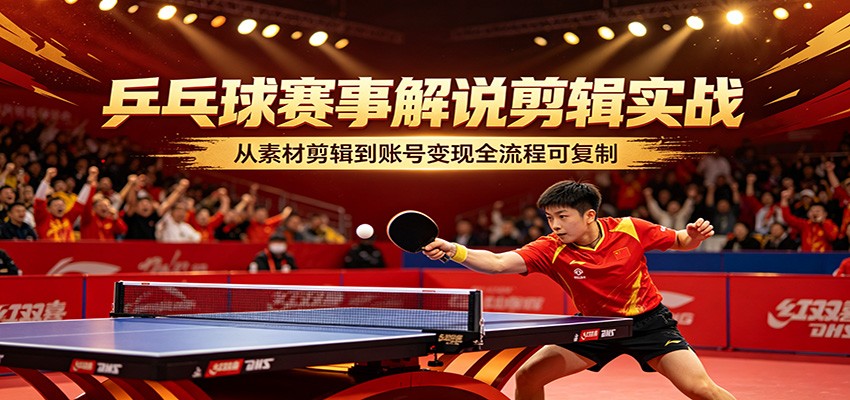 乒乓球赛事解说剪辑实战，从素材剪辑到账号变现全流程可复制云学当下-创业资源网-知予轻创网-资源整合-互联网创业课程云学当下