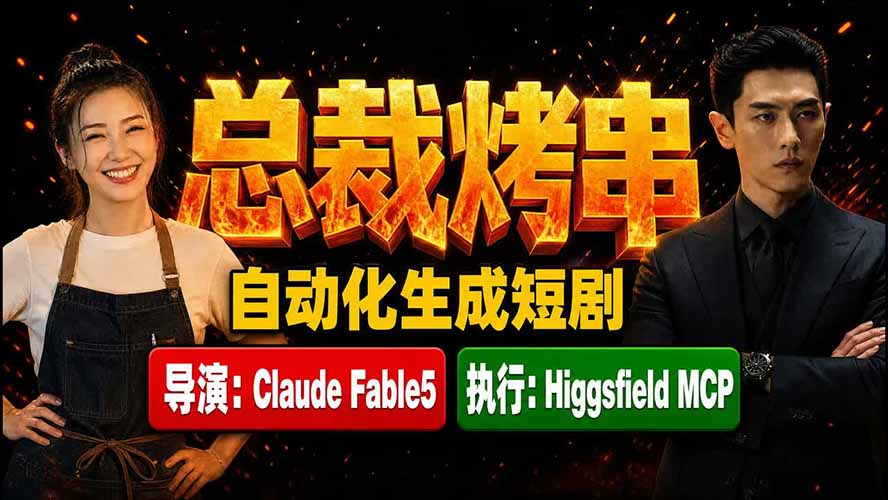 《总裁烤串》真人短剧全自动诞生！Claude Fable5 当导演，Higgsfield MCP 执行！云学当下-创业资源网-知予轻创网-资源整合-互联网创业课程云学当下