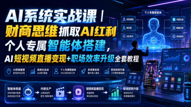 AI系统实战课｜财商思维抓取AI红利｜个人专属智能体搭建，AI短视频直播变现+职场效率升级全套教程云学当下-创业资源网-知予轻创网-资源整合-互联网创业课程云学当下