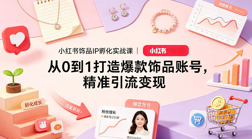 小红书饰品IP孵化实战课｜从0到1打造爆款饰品账号，精准引流变现云学当下-创业资源网-知予轻创网-资源整合-互联网创业课程云学当下
