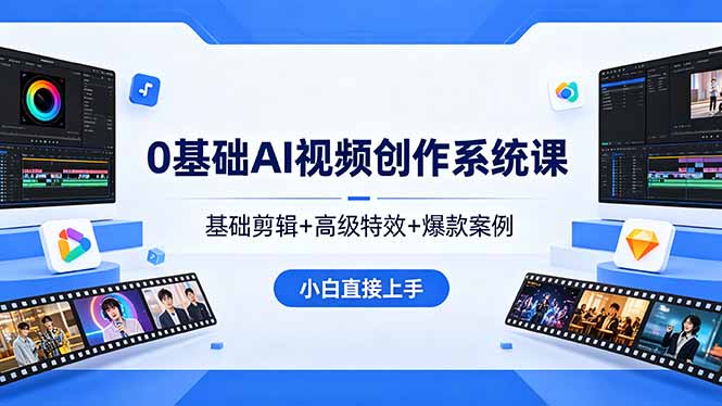 0基础AI视频创作系统课，基础剪辑+高级特效+爆款案例，小白直接上手云学当下-创业资源网-知予轻创网-资源整合-互联网创业课程云学当下