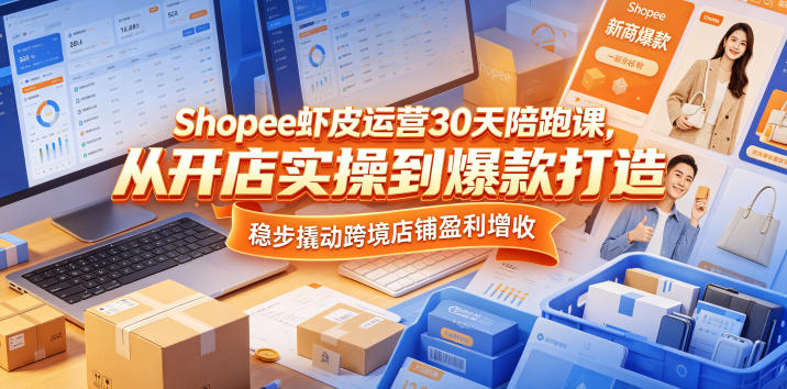 Shopee虾皮运营30天陪跑课，从开店实操到爆款打造，稳步撬动跨境店铺盈利增收云学当下-创业资源网-知予轻创网-资源整合-互联网创业课程云学当下