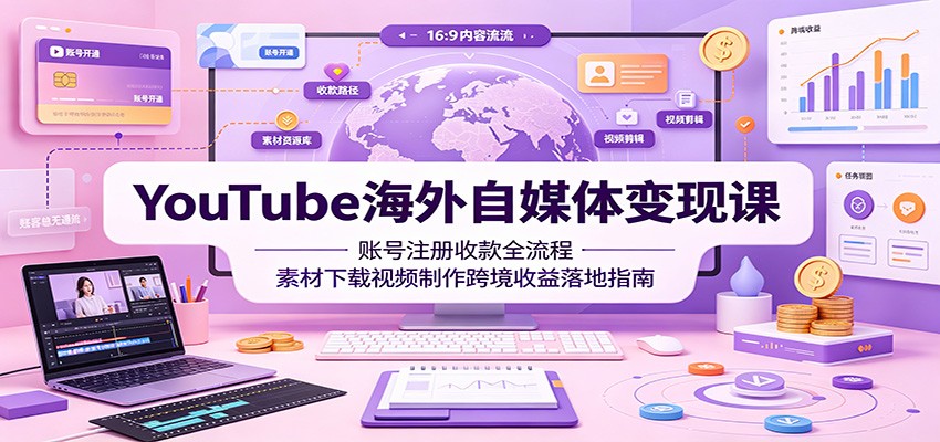 YouTube海外自媒体变现课:账号注册收款全流程,素材下载视频制作跨境收益落地指南云学当下-创业资源网-知予轻创网-资源整合-互联网创业课程云学当下