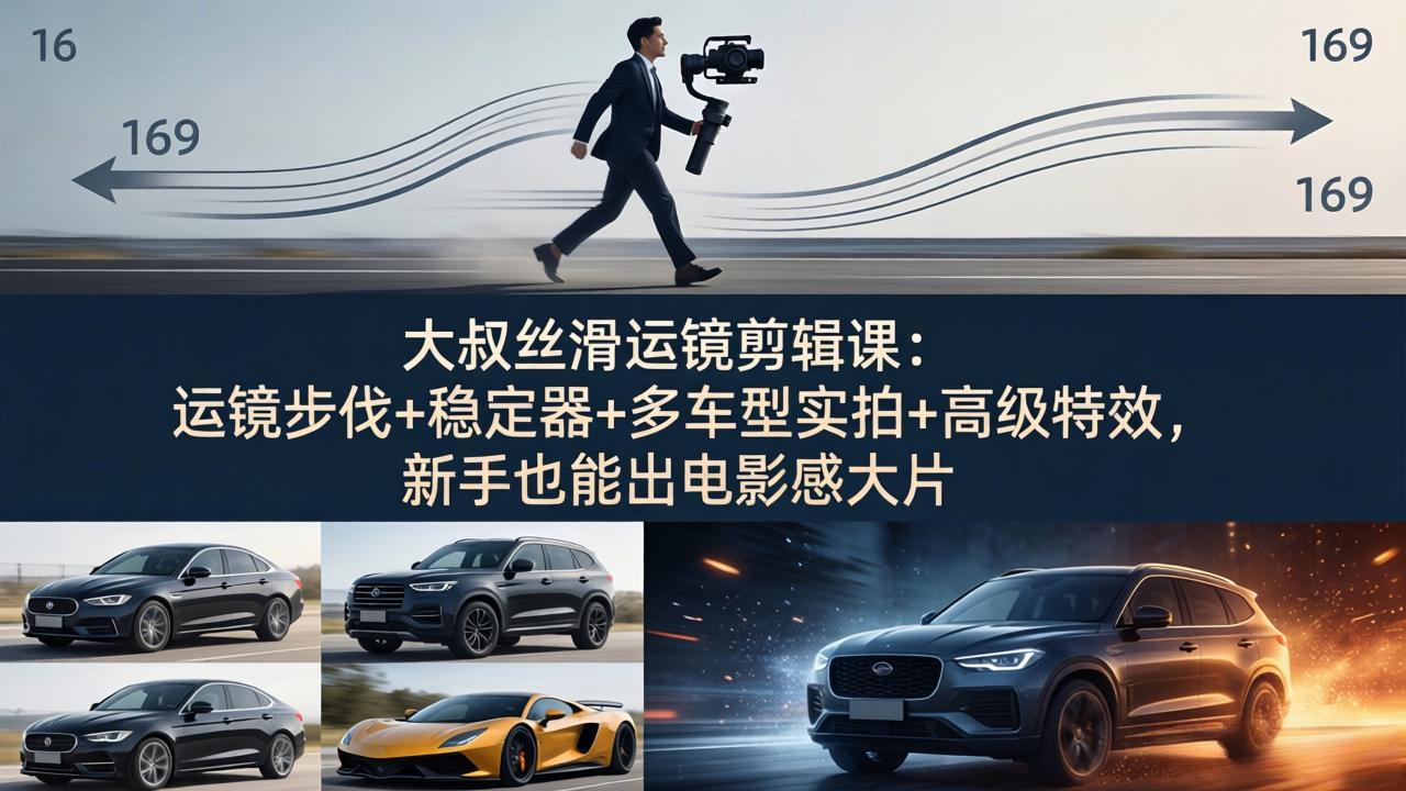 大叔丝滑运镜剪辑课：运镜步伐+稳定器+多车型实拍+高级特效，新手也能出电影感大片云学当下-创业资源网-知予轻创网-资源整合-互联网创业课程云学当下