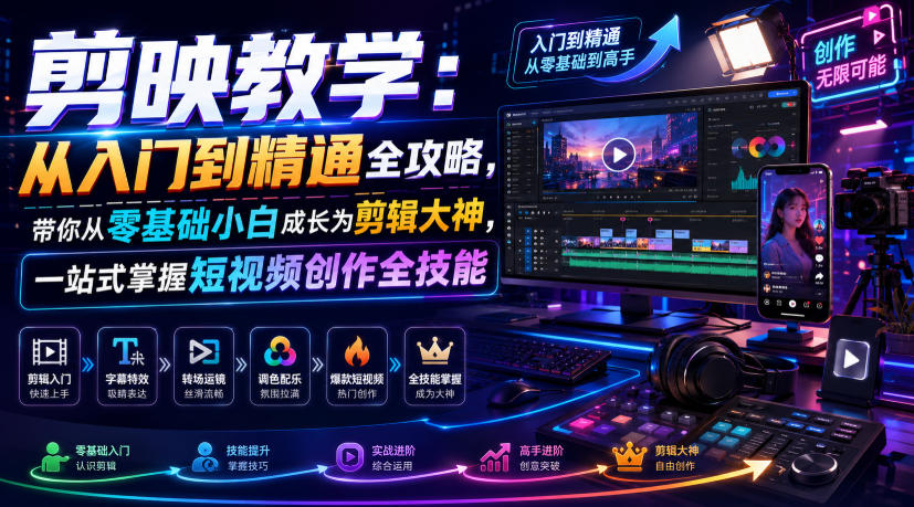剪映教学：从入门到精通全攻略，带你从零基础小白成长为剪辑大神，一站式掌握短视频创作全技能云学当下-创业资源网-知予轻创网-资源整合-互联网创业课程云学当下