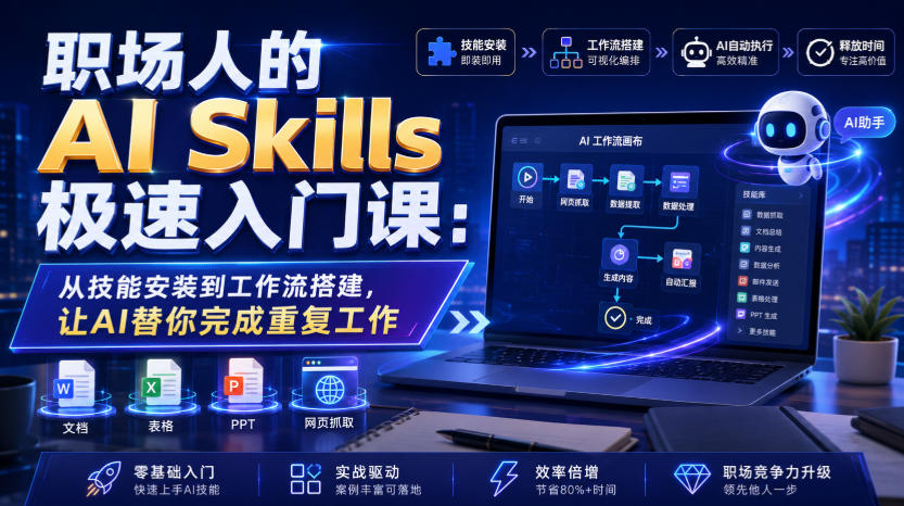 职场人的AI Skills极速入门课：从技能安装到工作流搭建，让AI替你完成重复工作云学当下-创业资源网-知予轻创网-资源整合-互联网创业课程云学当下