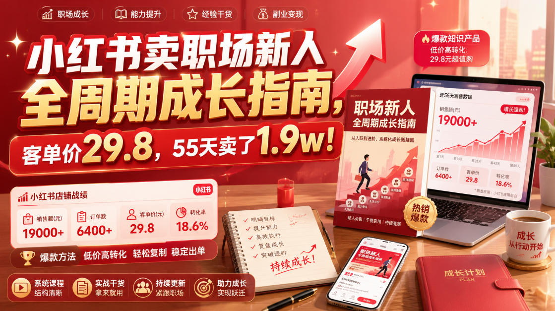 小红书卖职场新人全周期成长指南,客单价29.8,55天卖了1.9w!云学当下-创业资源网-知予轻创网-资源整合-互联网创业课程云学当下