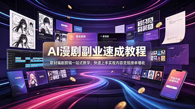 AI漫剧副业速成教程,取材编剧剪辑一站式教学;快速上手实现内容变现接单增收云学当下-创业资源网-知予轻创网-资源整合-互联网创业课程云学当下