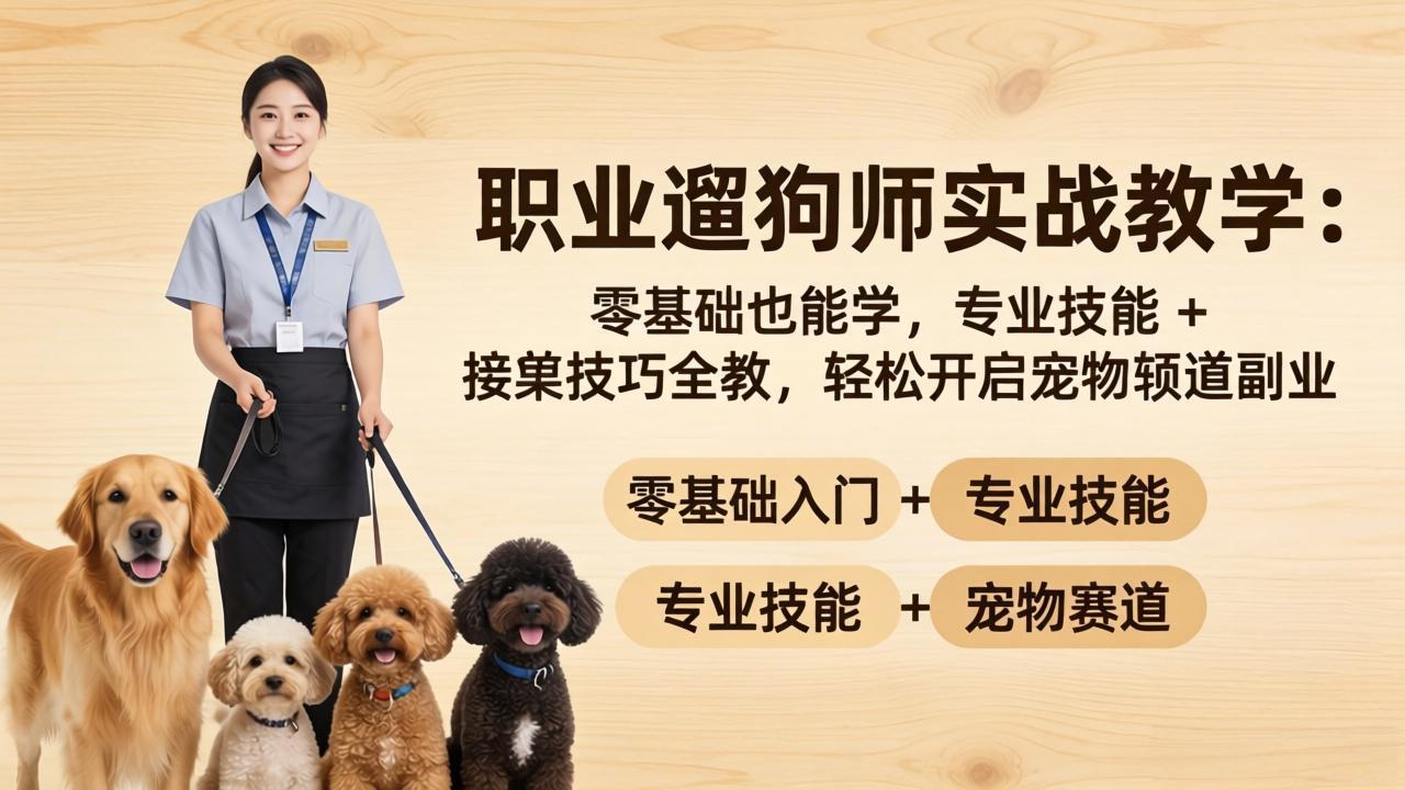 职业遛狗师实战教学：零基础也能学，专业技能 + 接单技巧全教，轻松开启宠物赛道副业云学当下-创业资源网-知予轻创网-资源整合-互联网创业课程云学当下