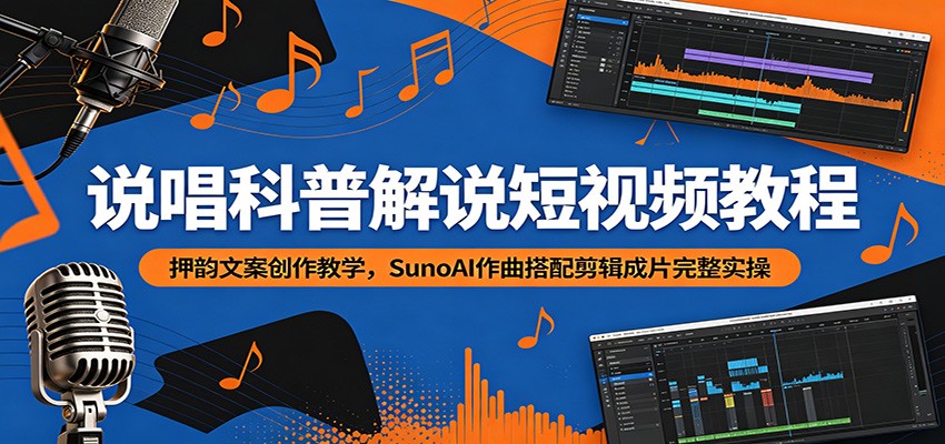 说唱科普解说短视频教程：押韵文案创作教学，SunoAI作曲搭配剪辑成片完整实操云学当下-创业资源网-知予轻创网-资源整合-互联网创业课程云学当下