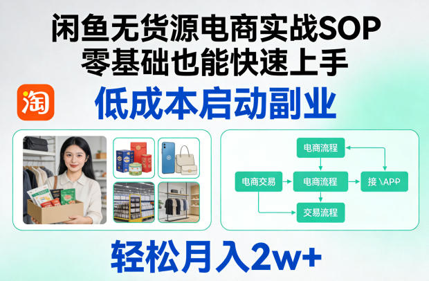 闲鱼无货源电商实战SOP，零基础也能快速上手，低成本启动副业，轻松月入2w+-云学当下