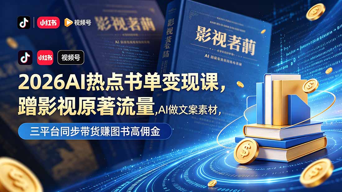 2026AI热点书单变现课，蹭影视原著流量，AI做文案素材，三平台同步带货赚图书高佣金云学当下-创业资源网-知予轻创网-资源整合-互联网创业课程云学当下