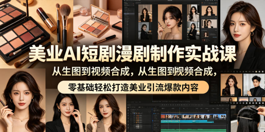 美业AI短剧漫剧制作实战课,从生图到视频合成,零基础轻松打造美业引流爆款内容云学当下-创业资源网-知予轻创网-资源整合-互联网创业课程云学当下