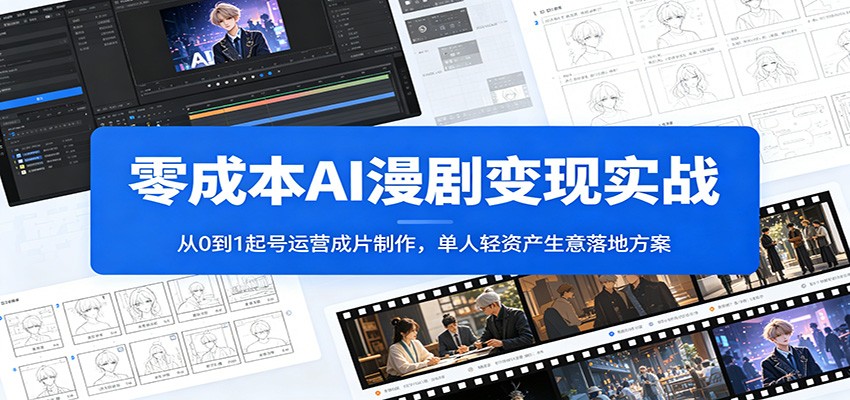 零成本AI漫剧变现实战：从0到1起号运营成片制作，单人轻资产生意落地方案云学当下-创业资源网-知予轻创网-资源整合-互联网创业课程云学当下