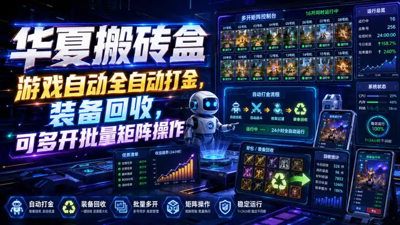 华夏搬砖盒,游戏自动全自动打金,装备回收,可多开批量矩阵操作云学当下-创业资源网-知予轻创网-资源整合-互联网创业课程云学当下
