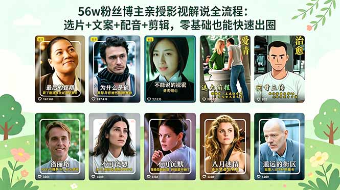 56万粉丝博主亲授影视解说全流程：选片+文案+配音+剪辑，零基础也能快速出圈云学当下-创业资源网-知予轻创网-资源整合-互联网创业课程云学当下