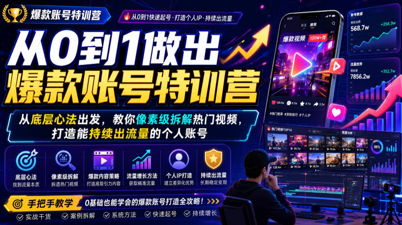 从0到1做出爆款账号特训营,从底层心法出发,教你像素级拆解热门视频,打造能持续出流量的个人账号云学当下-创业资源网-知予轻创网-资源整合-互联网创业课程云学当下