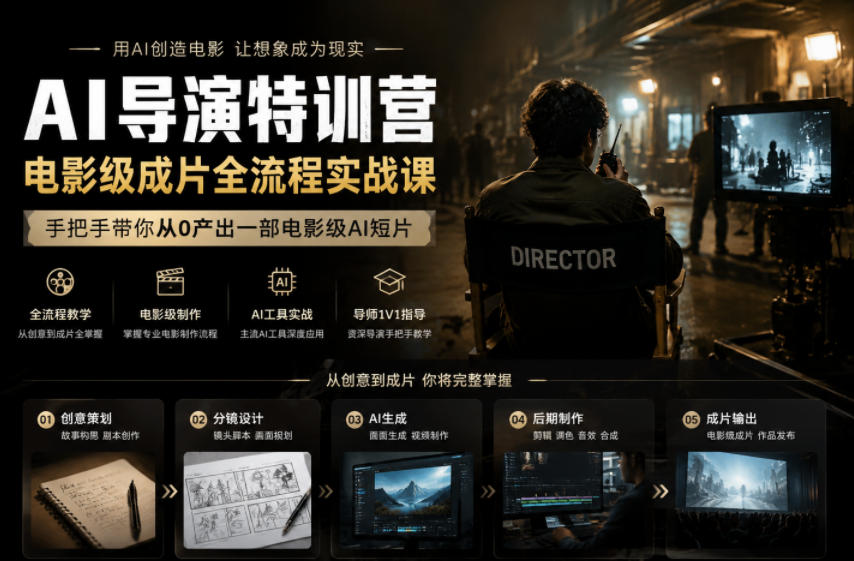 AI导演特训营，电影级成片全流程实战课，手把手带你从0产出一部电影级AI短片云学当下-创业资源网-知予轻创网-资源整合-互联网创业课程云学当下