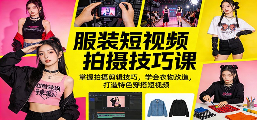 服装短视频拍摄技巧课：掌握拍摄剪辑技巧，学会衣物改造，打造特色穿搭短视频-云学当下