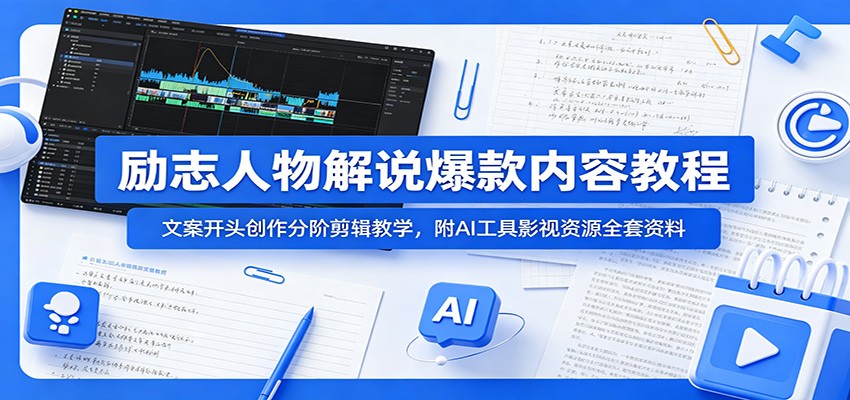励志人物解说爆款内容教程：文案开头创作分阶剪辑教学，附AI 工具影视资源全套资料云学当下-创业资源网-知予轻创网-资源整合-互联网创业课程云学当下