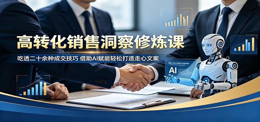 高转化销售洞察修炼课:吃透二十余种成交技巧,借助AI赋能轻松打造走心文案云学当下-创业资源网-知予轻创网-资源整合-互联网创业课程云学当下