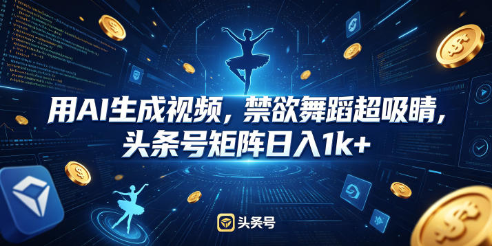 用AI生成视频，禁欲舞蹈超吸睛，头条号矩阵日入1k+云学当下-创业资源网-知予轻创网-资源整合-互联网创业课程云学当下