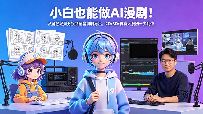 小白也能做AI漫剧！从角色场景分镜到配音剪辑导出，2D/3D/仿真人漫剧一步到位云学当下-创业资源网-知予轻创网-资源整合-互联网创业课程云学当下