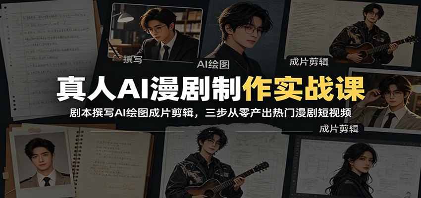 真人AI漫剧制作实战课：剧本撰写AI绘图成片剪辑，三步从零产出热门漫剧短视频云学当下-创业资源网-知予轻创网-资源整合-互联网创业课程云学当下