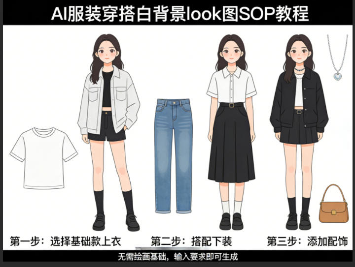 AI服装穿搭白背景look图SOP教程，不用会画画，提几句具体要求，AI就能还你一个奇迹-云学当下