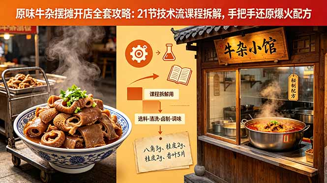 原味牛杂摆摊开店全套攻略:21节技术流课程拆解,手把手还原爆火配方云学当下-创业资源网-知予轻创网-资源整合-互联网创业课程云学当下