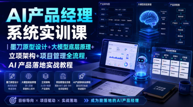 AI产品经理系统实训课｜墨刀原型设计+大模型底层原理+立项架构+项目管理全流程，AI产品落地实战教程云学当下-创业资源网-知予轻创网-资源整合-互联网创业课程云学当下